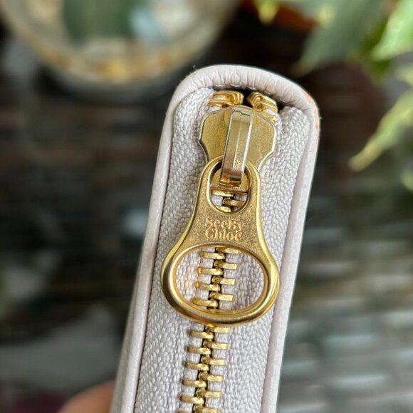 See By Chloe Long Tri Fold Wallet Zipper Closure Cream w/Yellow Accent - Picture 6 of 6